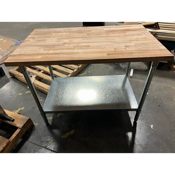 Scratch and Dent John Boos & Co. JNS09 Wood Top Work Table with Galvanized Base and Adjustable Undershelf - 30" x 48"