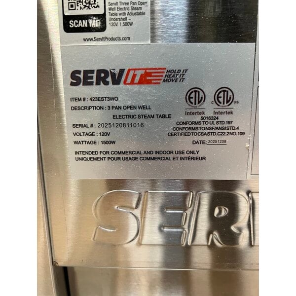 Scratch and Dent ServIt Three Pan Open Well Electric Steam Table with Adjustable Undershelf - 120V, 1500W