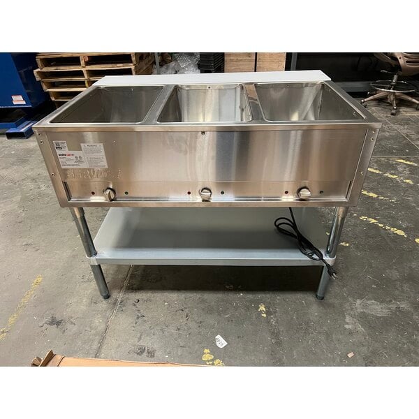 Scratch and Dent ServIt Three Pan Open Well Electric Steam Table with Adjustable Undershelf - 120V, 1500W