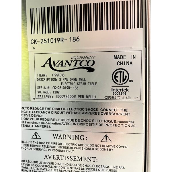 Scratch and Dent Avantco STE-3S Three Pan Open Well Electric Steam Table with Undershelf - 120V, 1500W