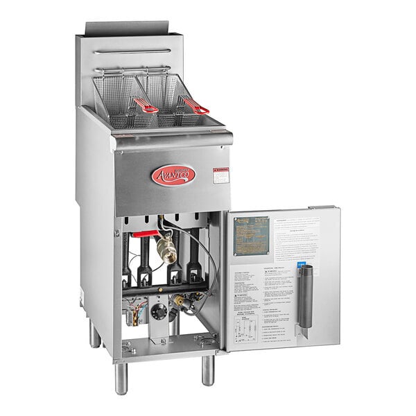 Scratch and Dent Avantco F4-ES-N 45-50 lb. Natural Gas Stainless Steel Floor Fryer - 85,000 BTU