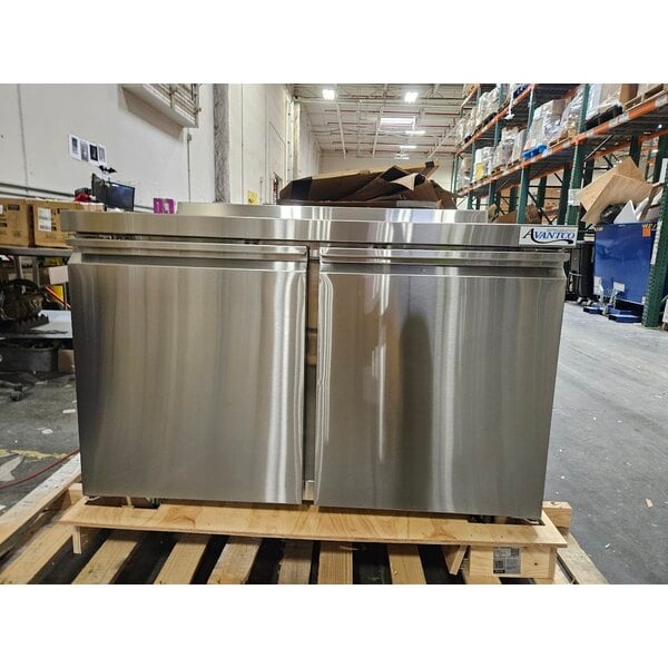 Scratch and Dent Avantco SS-WT-48R-HC 48" Two Door Stainless Steel ADA Height Worktop Refrigerator with 3 1/2" Backsplash
