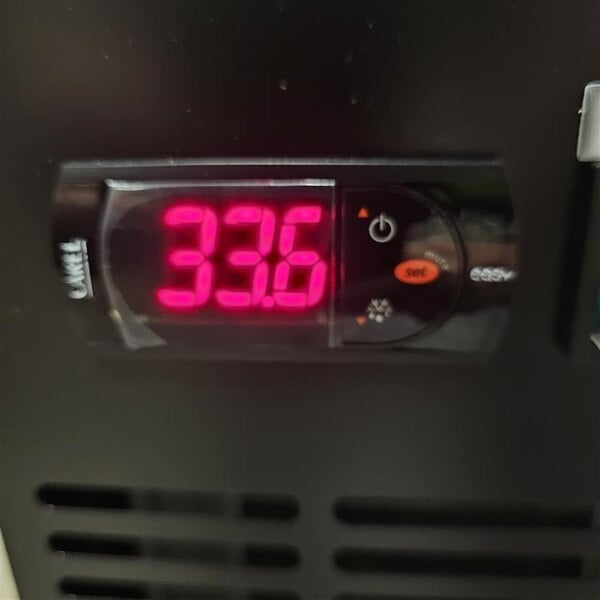 Scratch and Dent Avantco UBB-72G-HC 73" Black Counter Height Narrow Glass Door Back Bar Refrigerator with LED Lighting