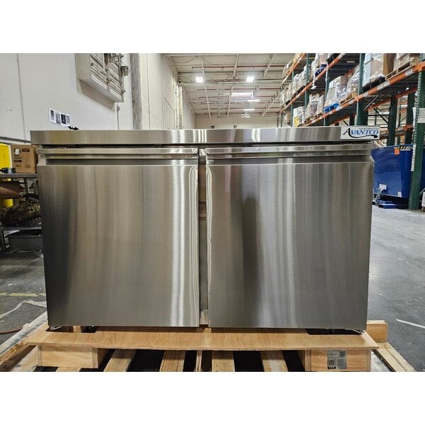 Scratch and Dent Avantco SS-WT-48F-HC Two Door Stainless Steel ADA Height Worktop Freezer with 3 1/2" Backsplash