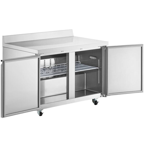 Scratch and Dent Avantco SS-WT-48R-HC 48" Two Door Stainless Steel ADA Height Worktop Refrigerator with 3 1/2" Backsplash