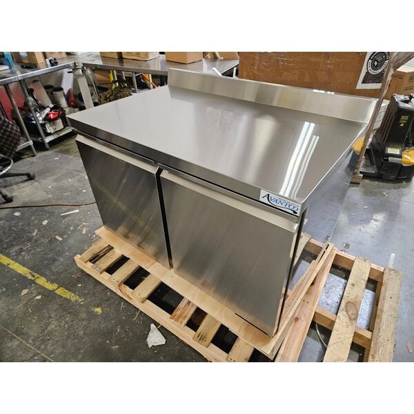 Scratch and Dent Avantco SS-WT-48R-HC 48" Two Door Stainless Steel ADA Height Worktop Refrigerator with 3 1/2" Backsplash