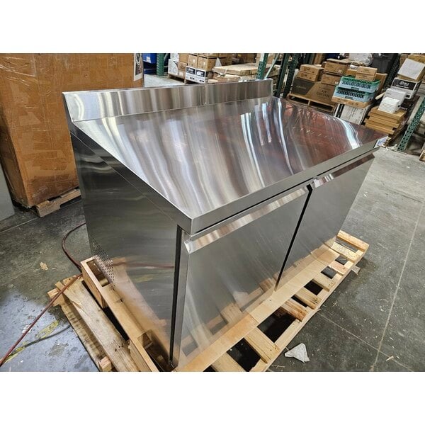 Scratch and Dent Avantco SS-WT-48R-HC 48" Two Door Stainless Steel ADA Height Worktop Refrigerator with 3 1/2" Backsplash