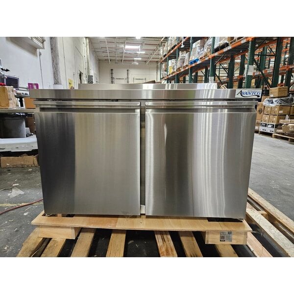 Scratch and Dent Avantco SS-WT-48R-HC 48" Two Door Stainless Steel ADA Height Worktop Refrigerator with 3 1/2" Backsplash
