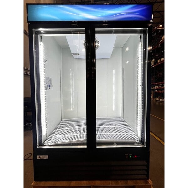 Scratch and Dent Avantco GDC-49-HC 53" Black Swing Glass Door Merchandiser Refrigerator with LED Lighting
