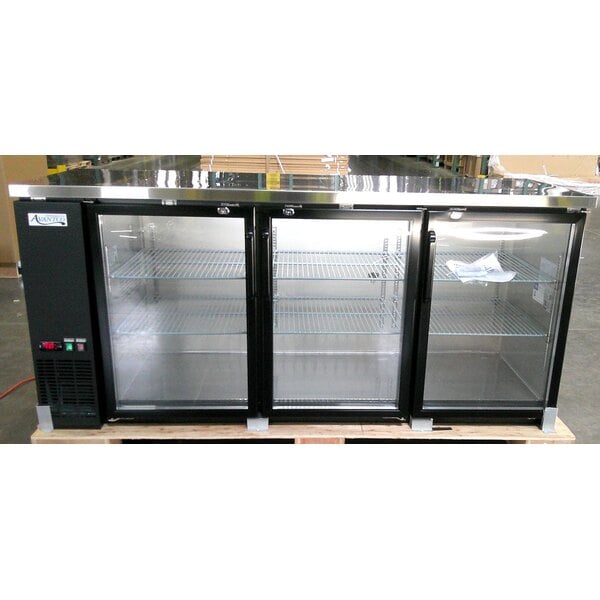 Scratch and Dent Avantco UBB-378-G-HC 78" Black Counter Height Glass Door Back Bar Refrigerator with LED Lighting