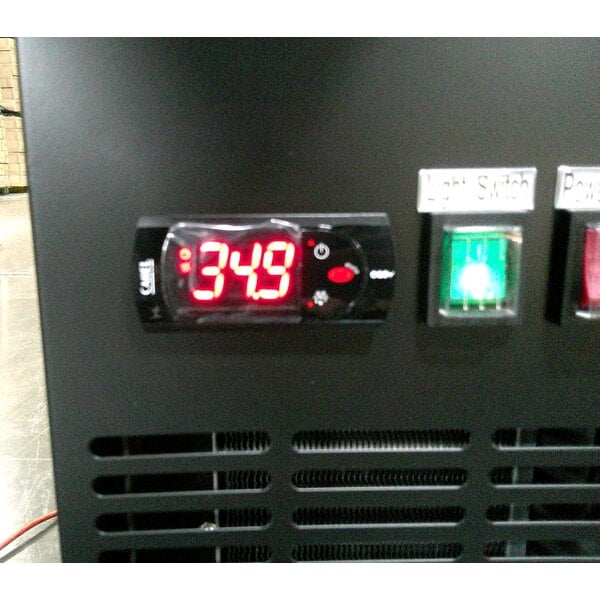 Scratch and Dent Avantco UBB-378-G-HC 78" Black Counter Height Glass Door Back Bar Refrigerator with LED Lighting