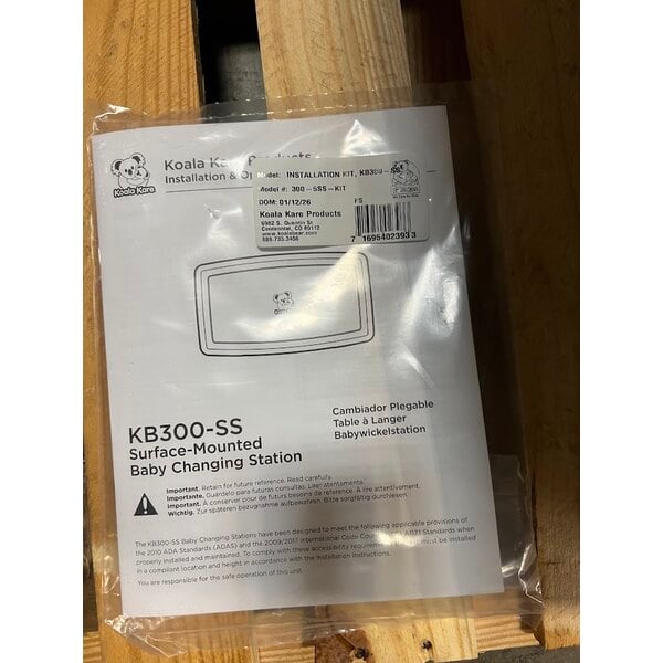 Scratch and Dent Koala Kare KB300-01SS Gray Horizontal Surface-Mounted Baby Changing Station with Stainless Steel Veneer