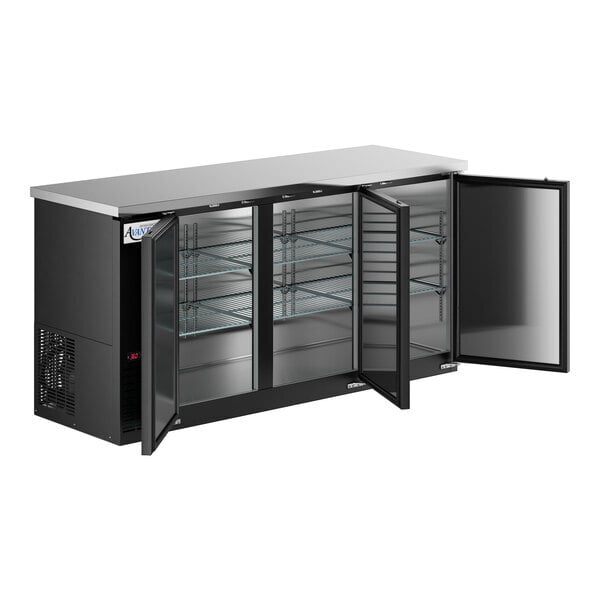 Scratch and Dent Avantco UBB-72-HC 73" Black Counter Height Narrow Solid Door Back Bar Refrigerator with LED Lighting