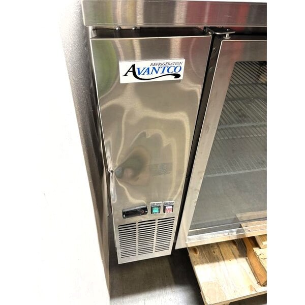 Scratch and Dent Avantco UBB-4G-HC 90" Stainless Steel Counter Height Glass Door Back Bar Refrigerator with LED Lighting