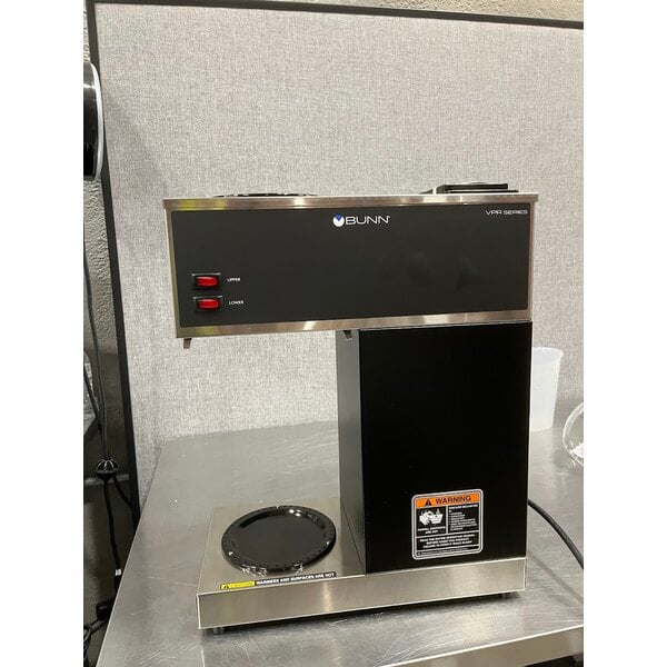 Scratch and Dent Bunn 33200.0015 VPR Black 12 Cup Pourover Coffee Brewer with 1 Upper and 1 Lower Warmer and 2 Glass Decanters - 120V