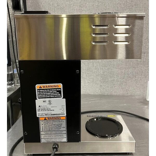Scratch and Dent Bunn 33200.0015 VPR Black 12 Cup Pourover Coffee Brewer with 1 Upper and 1 Lower Warmer and 2 Glass Decanters - 120V