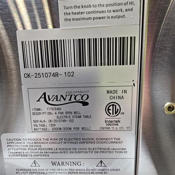 Scratch and Dent Avantco STE-4SA Four Pan Open Well Electric Steam Table with Undershelf - 120V, 2000W