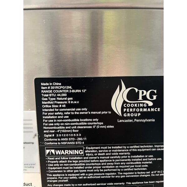 Scratch and Dent Cooking Performance Group R-CPG-12-NL 2 Burner Gas Countertop Range / Hot Plate - 44,000 BTU