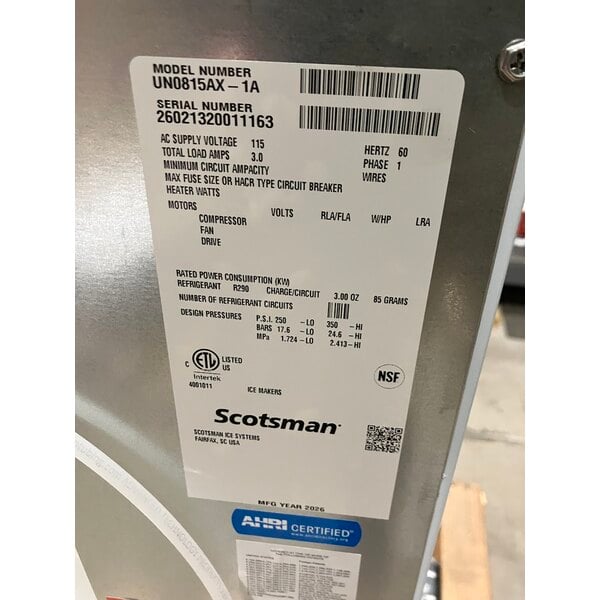 Scratch and Dent Scotsman UN0815AX-1 15" Air-Cooled Undercounter Nugget Ice Machine with 36 lb. Bin