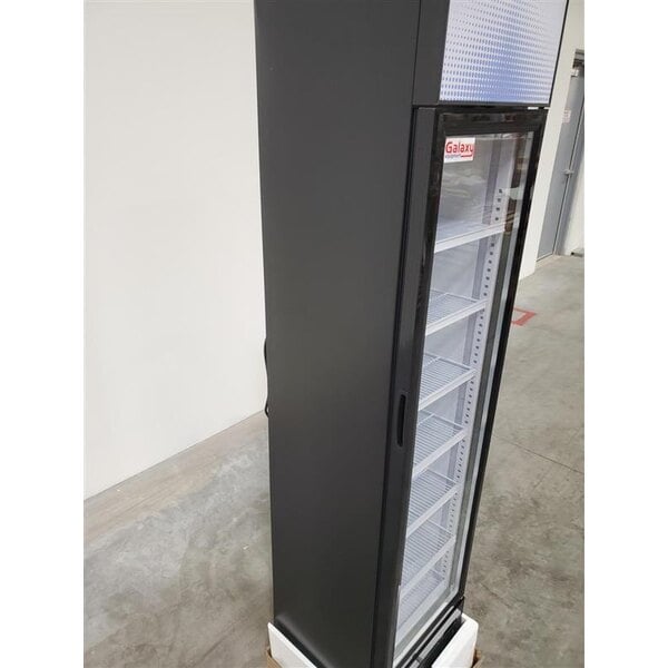 Scratch and Dent Galaxy GDN-5 16 9/16" Black Swing Glass Door Merchandiser Refrigerator with Red, White, and Blue LED Lighting