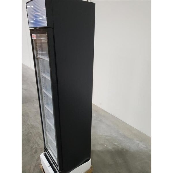 Scratch and Dent Galaxy GDN-5 16 9/16" Black Swing Glass Door Merchandiser Refrigerator with Red, White, and Blue LED Lighting