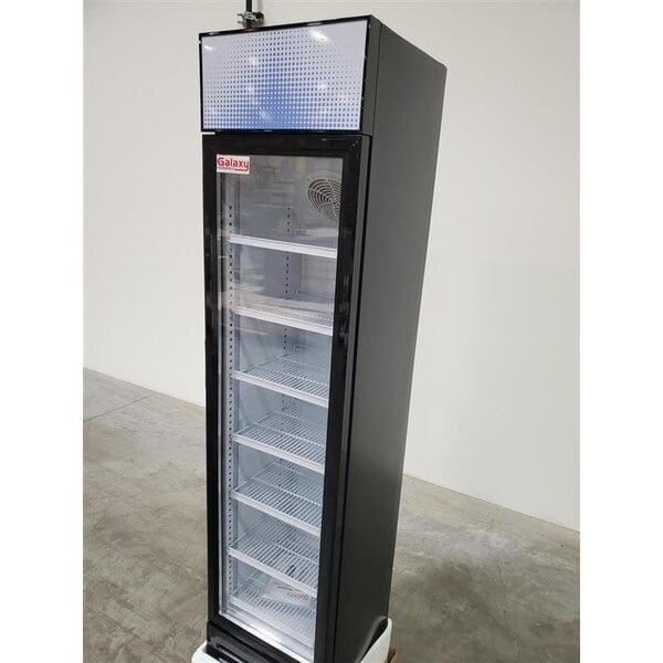 Scratch and Dent Galaxy GDN-5 16 9/16" Black Swing Glass Door Merchandiser Refrigerator with Red, White, and Blue LED Lighting