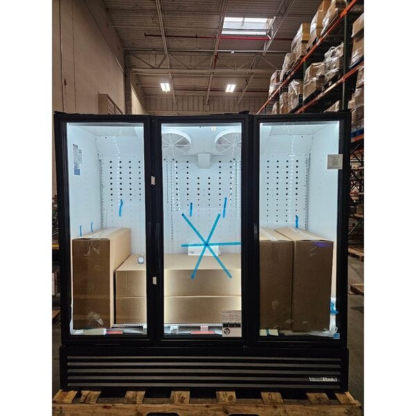 Scratch and Dent True FLM-81~TSL01 80 3/4" Black Refrigerated Glass Door Merchandiser with LED Lighting and Full Length Doors