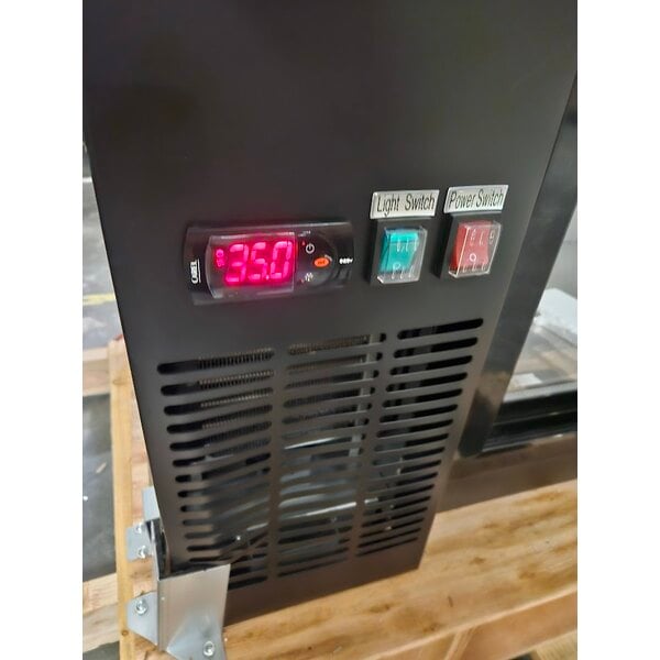Scratch and Dent Avantco UBB-72S-HC 73" Black Counter Height Narrow Sliding Glass Door Back Bar Refrigerator with LED Lighting