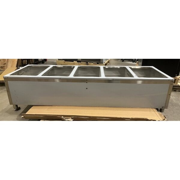 Scratch and Dent Backyard Pro Five Pan Open Well Mobile Liquid Propane Outdoor Steam Table with Undershelf - 17,500 BTU