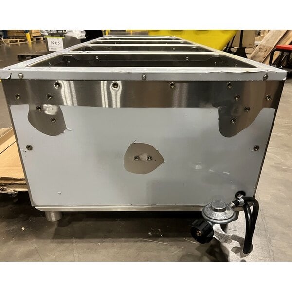 Scratch and Dent Backyard Pro Five Pan Open Well Mobile Liquid Propane Outdoor Steam Table with Undershelf - 17,500 BTU