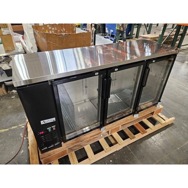 Scratch and Dent Avantco UBB-72G-HC 73" Black Counter Height Narrow Glass Door Back Bar Refrigerator with LED Lighting