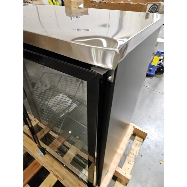 Scratch and Dent Avantco UBB-72G-HC 73" Black Counter Height Narrow Glass Door Back Bar Refrigerator with LED Lighting