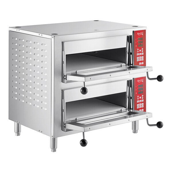 Scratch and Dent Avantco DPO-18-DDM Double Deck Countertop Pizza / Bakery Oven with Two Independent Chambers with Digital Controls - 3200W, 240V