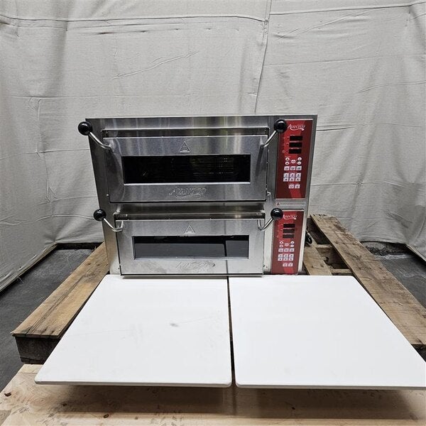Scratch and Dent Avantco DPO-18-DDM Double Deck Countertop Pizza / Bakery Oven with Two Independent Chambers with Digital Controls - 3200W, 240V