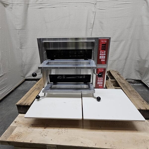 Scratch and Dent Avantco DPO-18-DDM Double Deck Countertop Pizza / Bakery Oven with Two Independent Chambers with Digital Controls - 3200W, 240V