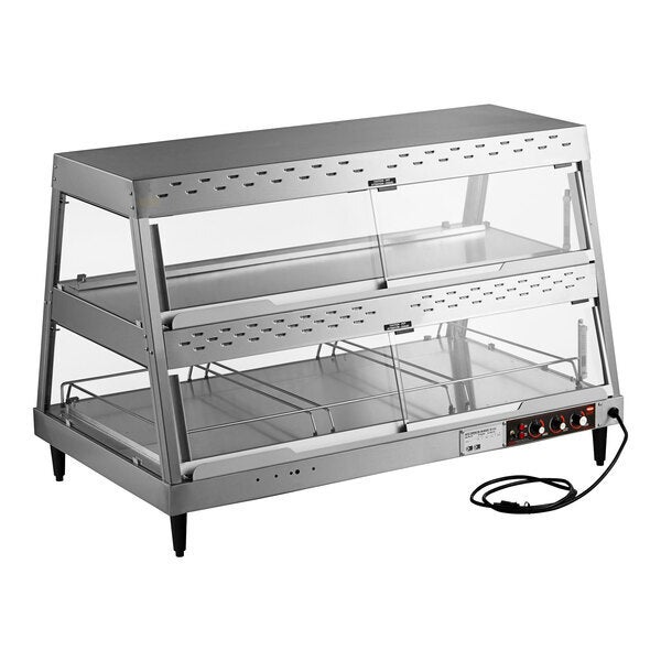 Scratch and Dent Hatco GRHD-3PD Stainless Steel Glo-Ray 45 1/2" Full Service Dual Shelf Merchandiser
