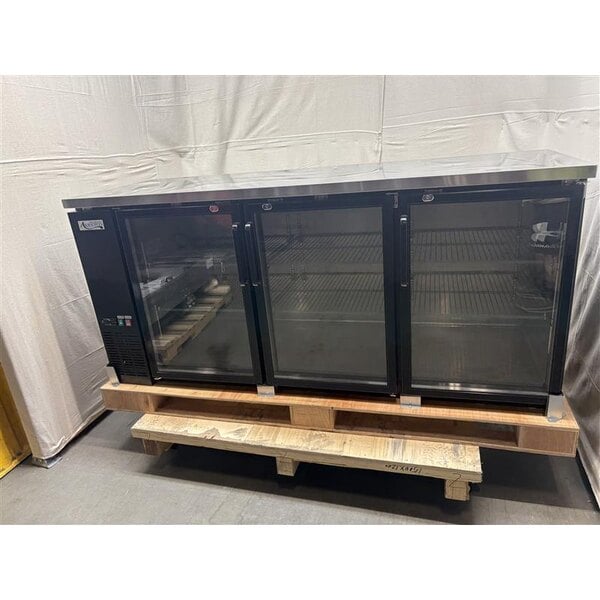 Scratch and Dent Avantco UBB-378-G-HC 78" Black Counter Height Glass Door Back Bar Refrigerator with LED Lighting