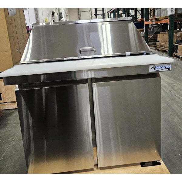 Scratch and Dent Avantco SS-PT-36M-HC 36" 2 Door Mega Top Stainless Steel Refrigerated Sandwich Prep Table