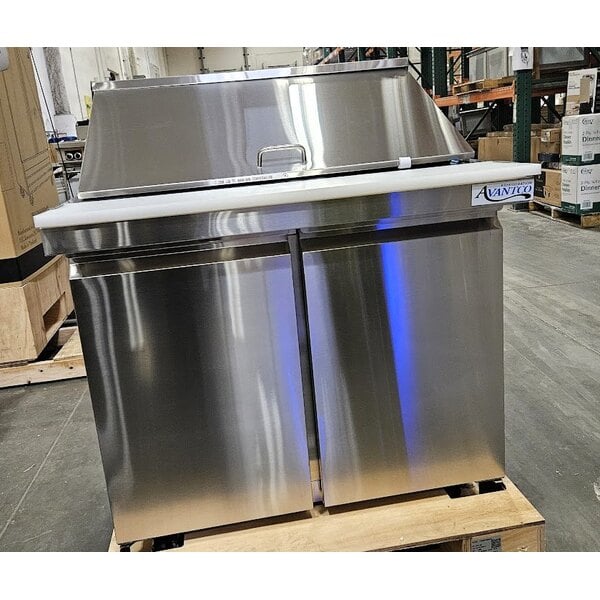 Scratch and Dent Avantco SS-PT-36M-HC 36" 2 Door Mega Top Stainless Steel Refrigerated Sandwich Prep Table