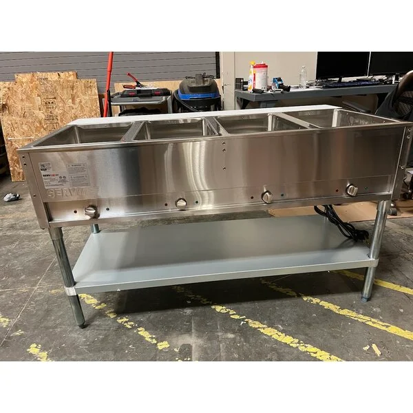 Scratch and Dent ServIt EST-4WS Four Pan Sealed Well Electric Steam Table with Adjustable Undershelf - 120V, 2000W