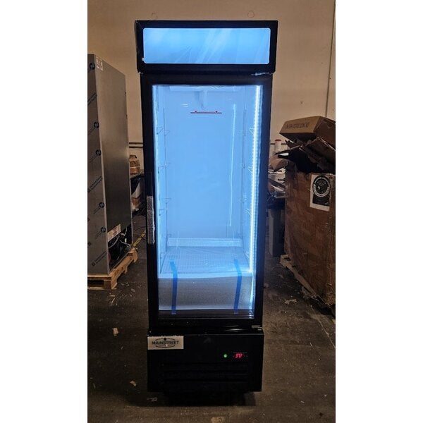 Scratch and Dent MainStreet Equipment GMC-12 23 5/8" Black Swing Glass Door Merchandiser Refrigerator - 120V