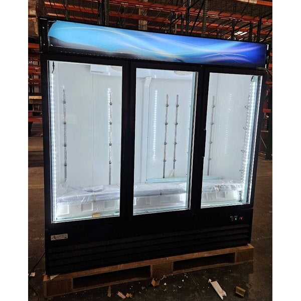 Scratch and Dent Avantco GDC-69-HC 78 1/4" Black Swing Glass Door Merchandiser Refrigerator with LED Lighting