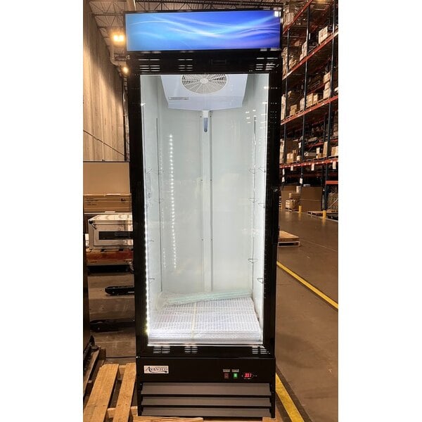Scratch and Dent Avantco GDC-23-HC 28 3/8" Black Left-Hinged Swing Glass Door Merchandiser Refrigerator with LED Lighting