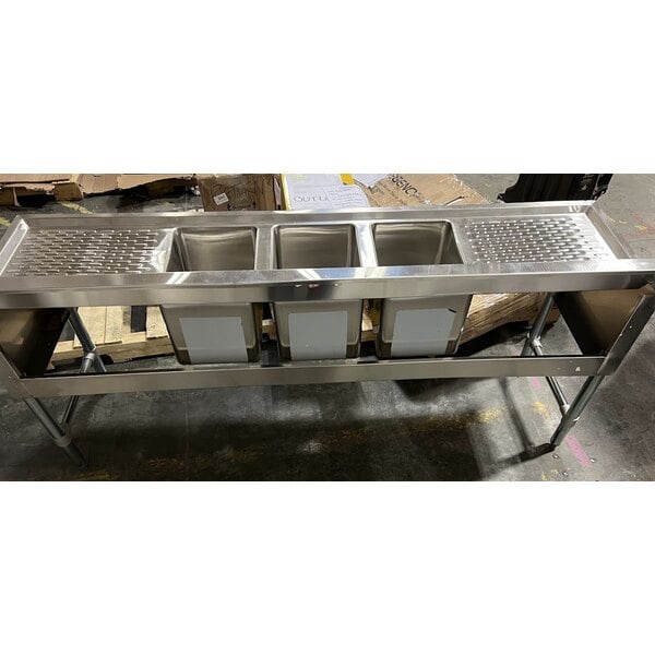 Scratch and Dent Regency 72" x 18 3/4" Three Bowl Underbar Sink with Two Large Drainboards