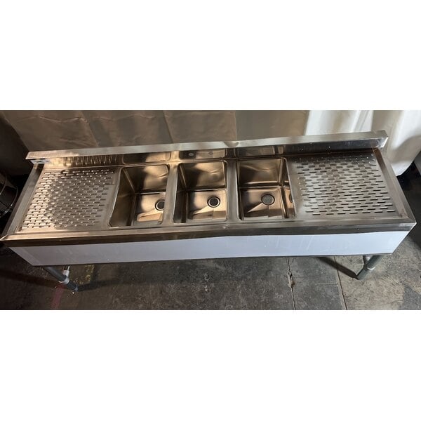 Scratch and Dent Regency 72" x 18 3/4" Three Bowl Underbar Sink with Two Large Drainboards