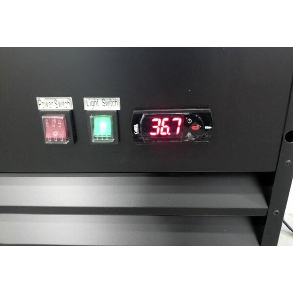 Scratch and Dent Avantco GDC-69-HC 78 1/4" Black Swing Glass Door Merchandiser Refrigerator with LED Lighting