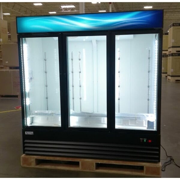 Scratch and Dent Avantco GDC-69-HC 78 1/4" Black Swing Glass Door Merchandiser Refrigerator with LED Lighting
