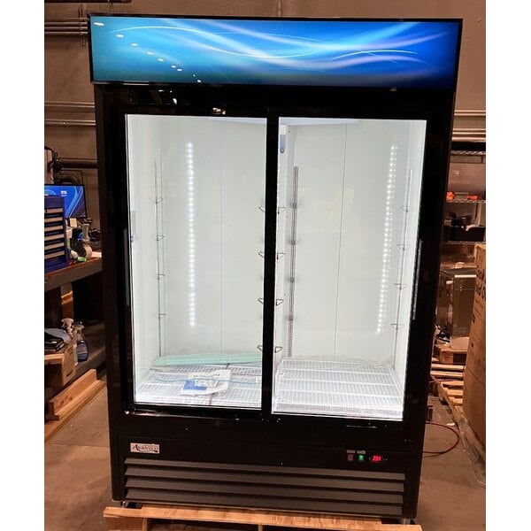 Scratch and Dent Avantco GDS-47-HC 53" Black Sliding Glass Door Merchandiser Refrigerator with LED Lighting