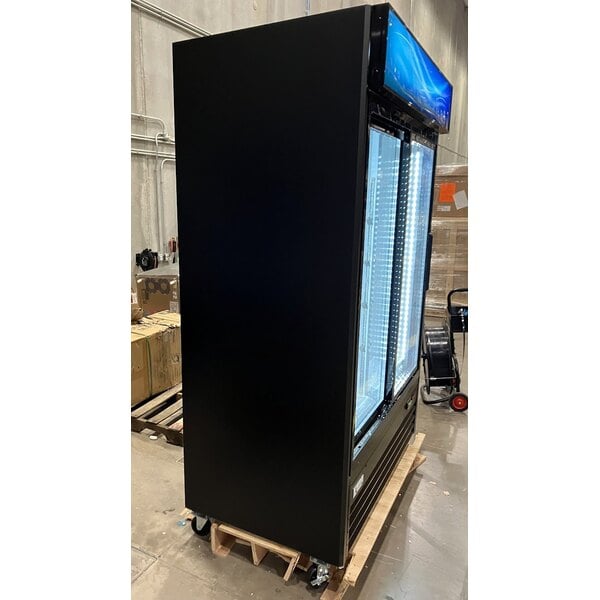 Scratch and Dent Avantco GDS-47-HC 53" Black Sliding Glass Door Merchandiser Refrigerator with LED Lighting