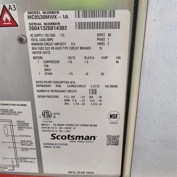 Scratch and Dent Scotsman MC0530MWX-1A Prodigy Elite® Series 30" Water-Cooled Medium Cube Ice Machine - 507 lb., 115V